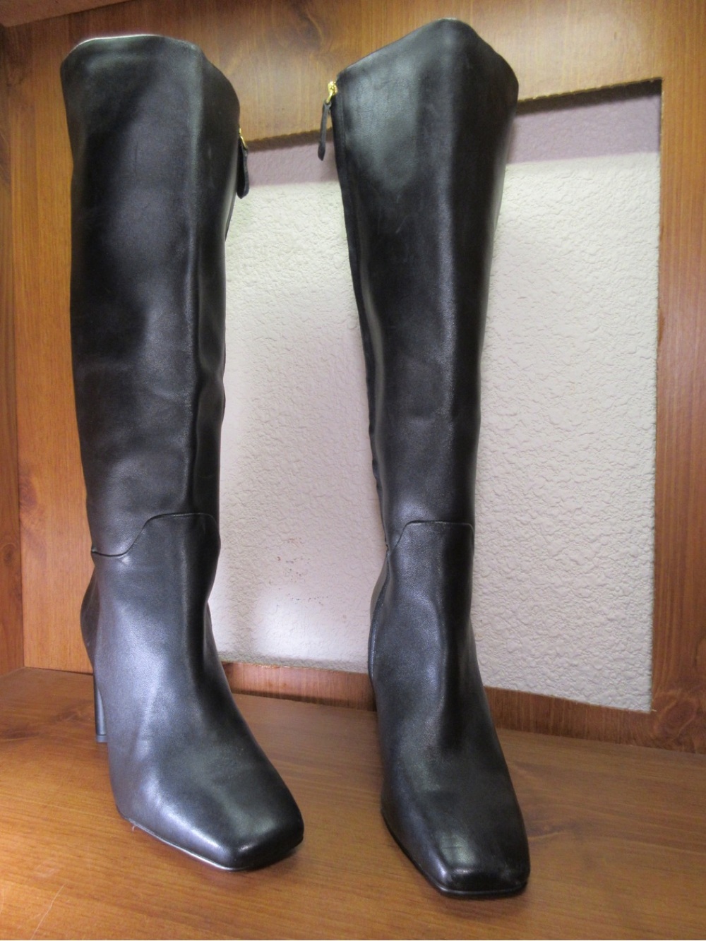 Franco Sarto Black Over-the-Knee Leather Boots with Gold Zipper